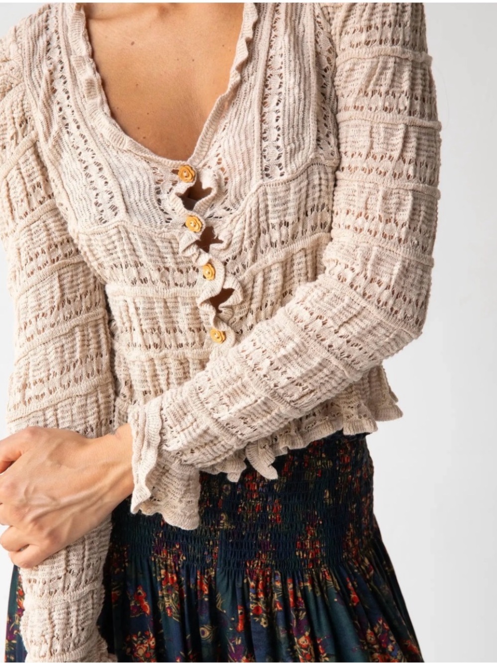 Natural Life Juliet Ruffle Cream Longsleeve Sweater.